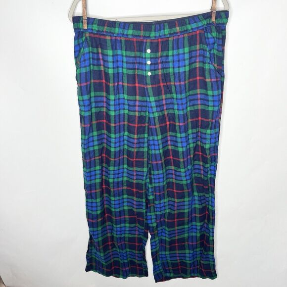 NWT Aerie Flannel Skater Plaid Pajama Pant Green & Blue Woman’s Size Large - Picture 2 of 9